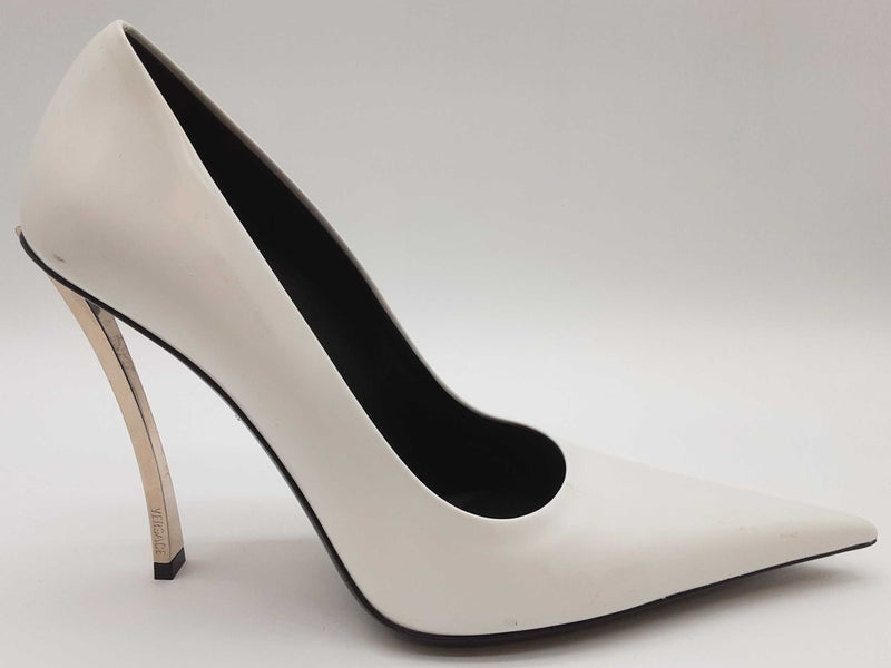 Versace Decollete T.110 Vitello Blanco White Leather Heels Size Eu 40 Do0825cxde