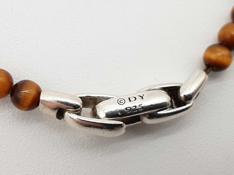David Yurman 0.925 Silver Cross Tiger's Eye Beaded Bracelet 7.5 In Do1125lxzde