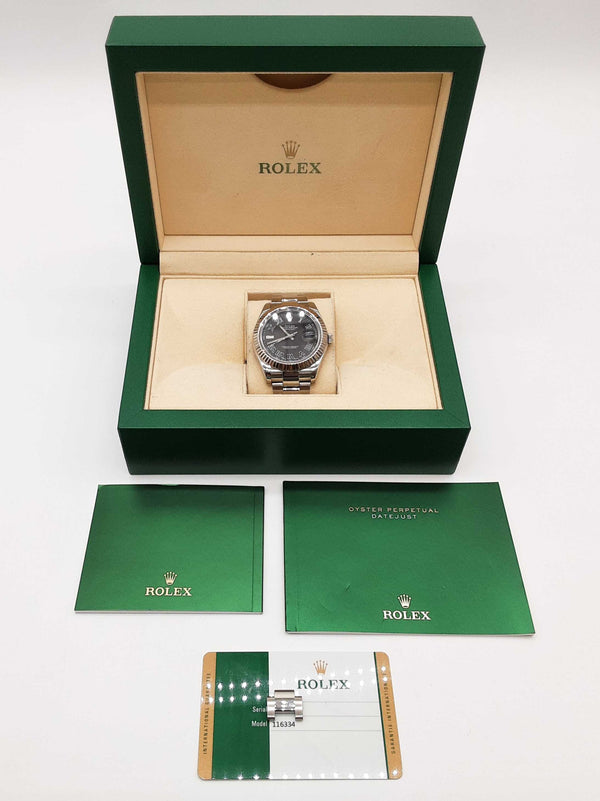 Rolex 116334 41 Datejust Gray Dial Fluted Bezel Oyster Band Watch Do1025sxzxde