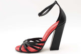 Burberry Black & Red Leather Hove Ankle Strap Heels Size 38 Eb0624crsa