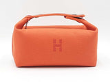 Hermes Bride-a-brac Travel Case In Orange & Burgundy Toile Canvas Fw0326wxzdu