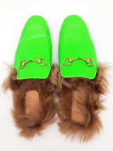 Gucci Princetown Neon Green Leather Fur Loafers Size Gucci 11 Mens Do0925oorde