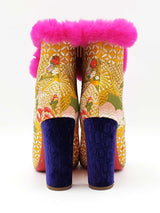 Christian Louboutin May Wong 100 Booties In Brocade & Fur Size 38 Fw0826lzxdu