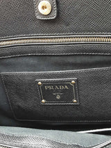 Prada Navy Blue Canvas & Black Saffiano Leather Tote Bag Eb1025oordu