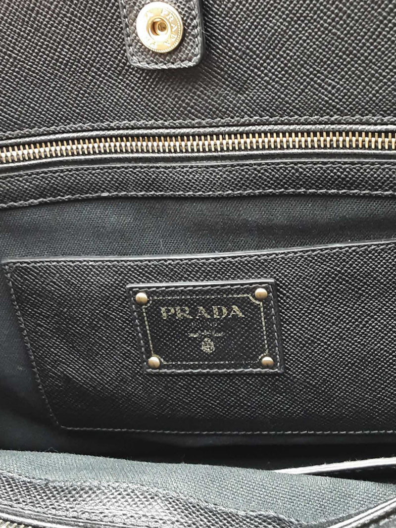 Prada Navy Blue Canvas & Black Saffiano Leather Tote Bag Eb1025oordu