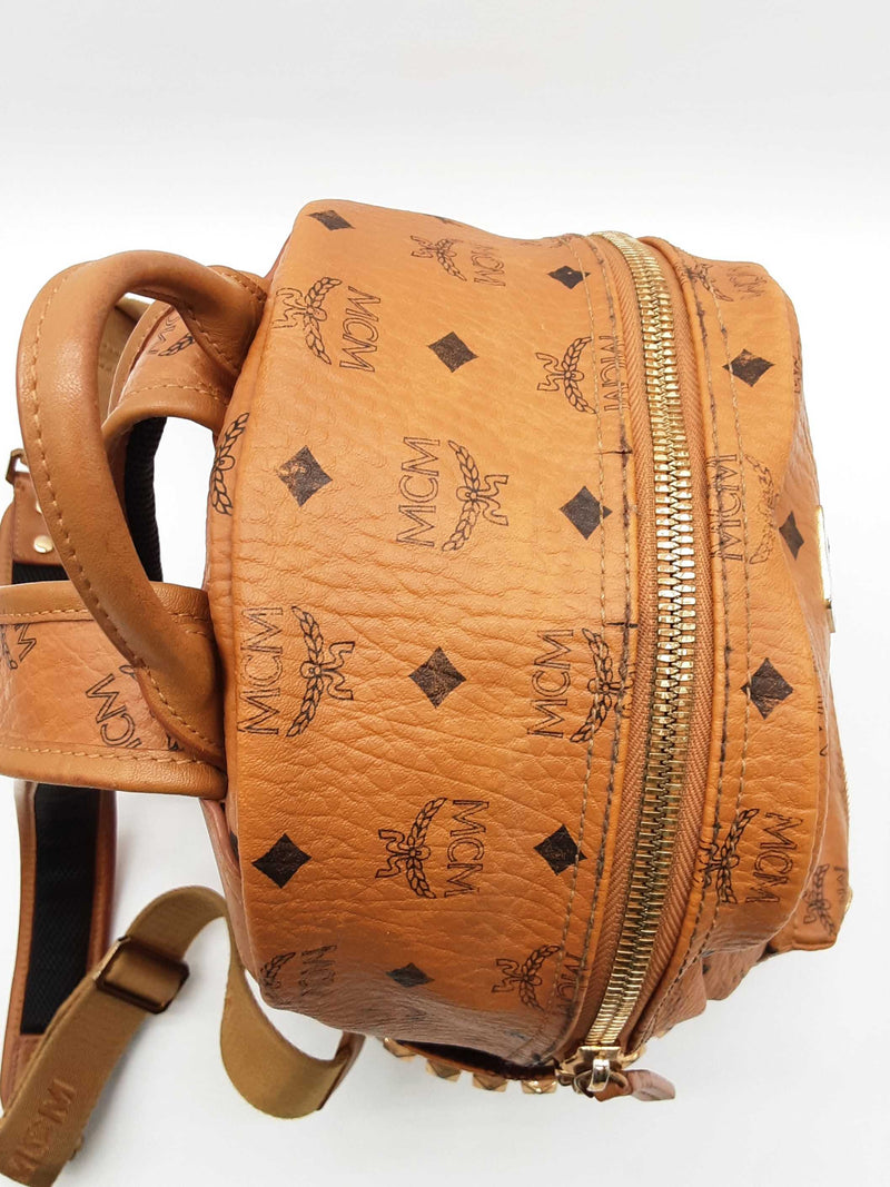 Mcm Stark Cognac Tan Visetos Coated Canvas Side Studded Backpack Do0825lexde