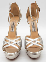 Jimmy Choo Laurita Silver Metallic Glitter Heels Size Eu 37.5 Do0625pxde