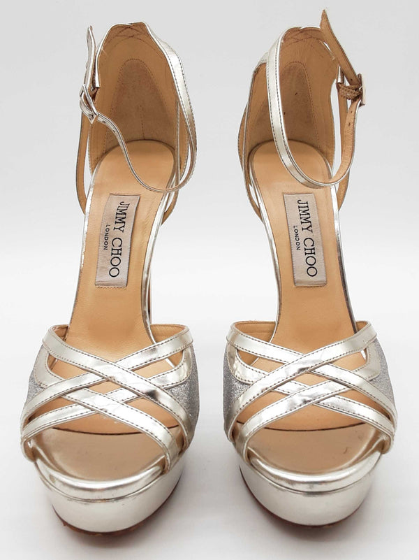 Jimmy Choo Laurita Silver Metallic Glitter Heels Size Eu 37.5 Do0625pxde