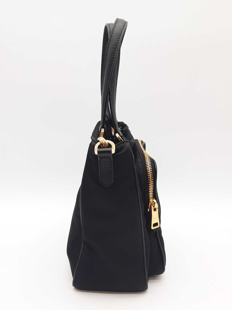 Prada Saffiano Trimmed Tessuto Nylon Black Handbag Sd0825pzxde
