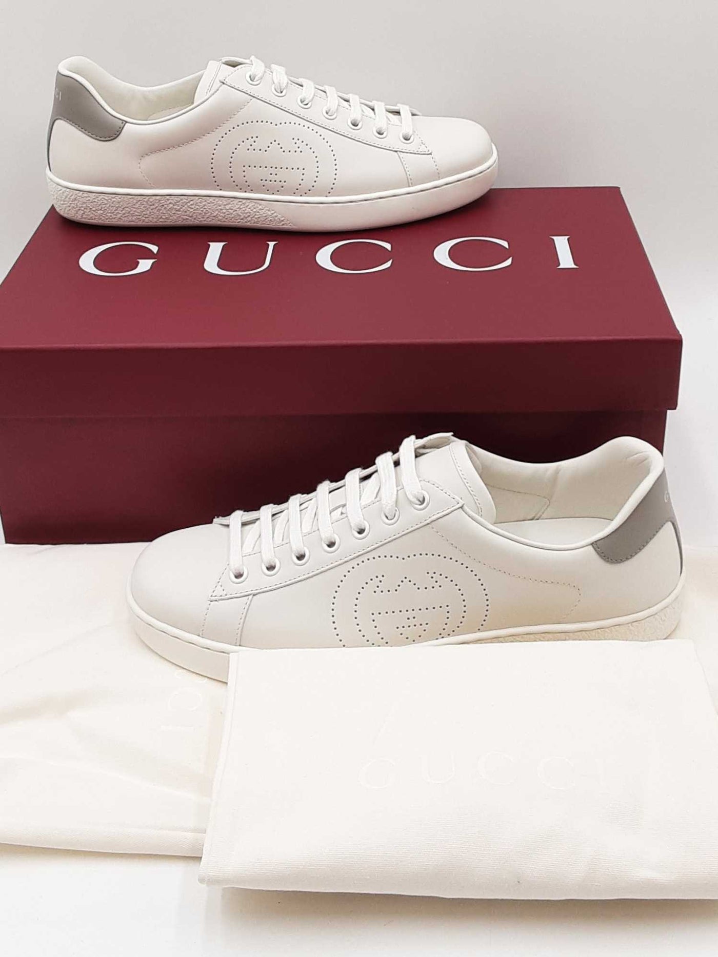 Gucci Aces Perforated Interlocking G Leather Sneakers Size 7