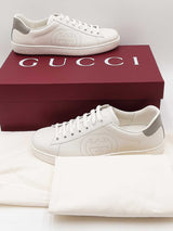 Gucci Aces Perforated Interlocking G Leather Sneakers Size 7 Eb1225lsxdu