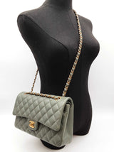 Chanel Classic Double Flap Green Quilted Caviar Leather Bag Do0625crxzde