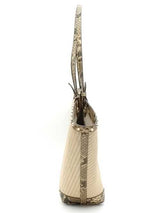 Michael Kors Izzy Straw Tote Bag With Snake Print Beige Aa1026wzsa
