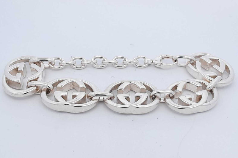 Gucci Interlocking Gg 925 Sterling Silver Bracelet 47.9 Grams 8 Inch Eb1024lordu