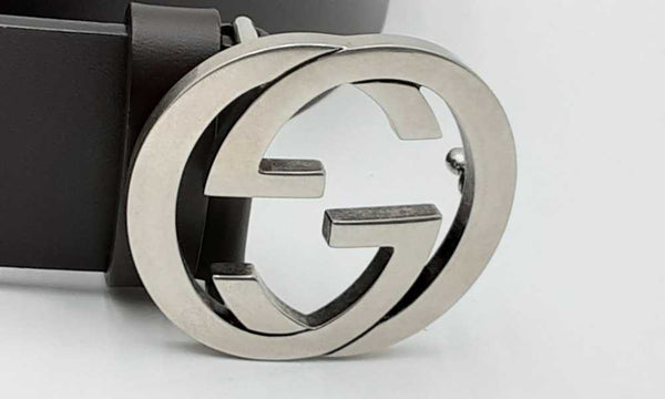 Gucci Leather Belt With Silver Tone Interlocking Gg Buckle Eborxdu