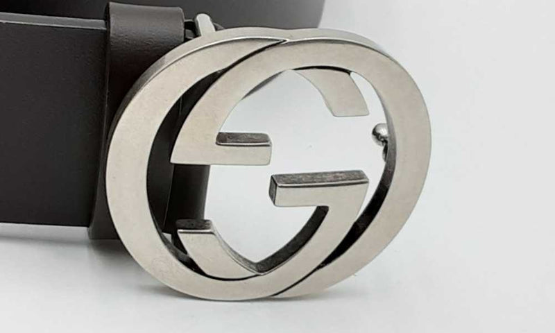 Gucci Leather Belt With Silver Tone Interlocking Gg Buckle Eborxdu