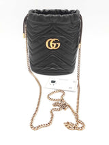 Gucci Mini Marmont Chevron Quilted Black Leather Bucket Bag Eb1125wrxsa