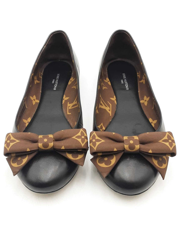 Louis Vuitton Popi Black Leather Ballet Flats Size 38.5 Eb1125lxzsa