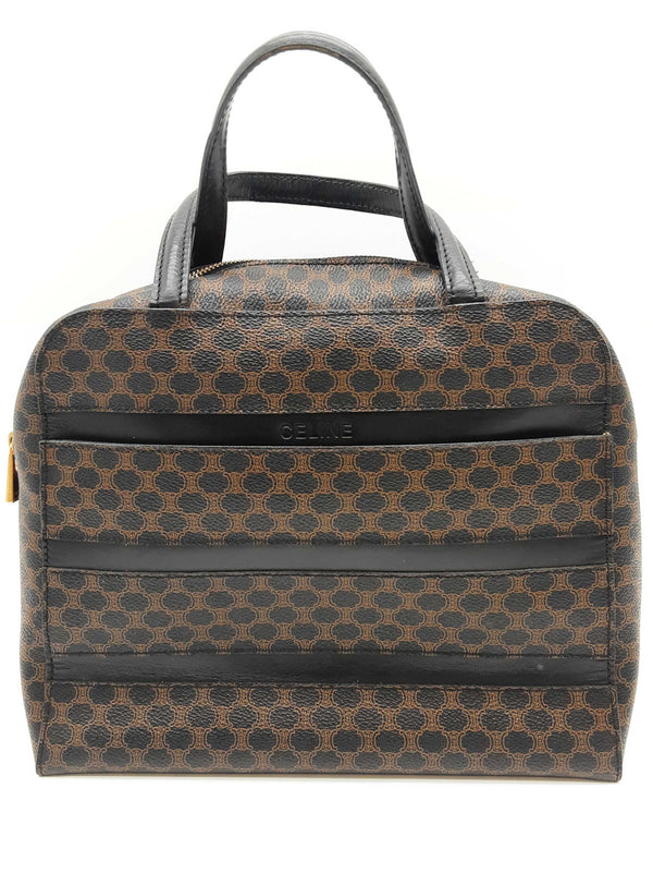 Celine Macadam Black Brown Coated Canvas Top Handle Bag Do0525oxzde