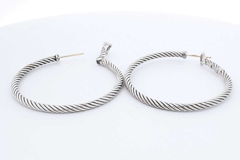 David Yurman 925 Sterling Silver Cable Classics Hoop Earrings 13.2g Eb1124lxzdu