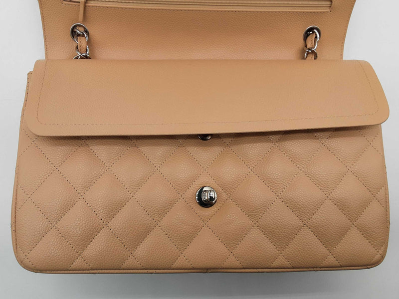 Chanel Double Flap Beige Caviar Leather Shoulder Bag Do0325rxzxde