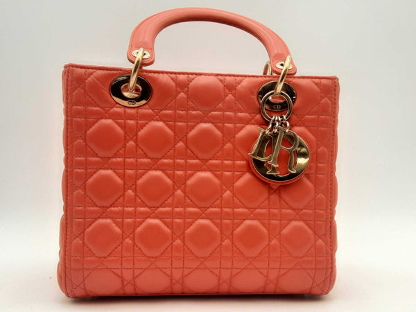 Christian Dior Lady Dior Medium Lambskin Orange Handbag Aa0525loxzsa