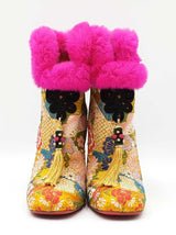 Christian Louboutin May Wong 100 Booties In Brocade & Fur Size 38 Fw0826lzxdu