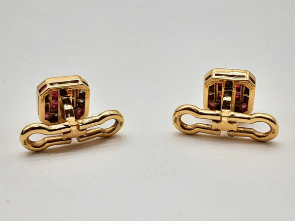 0.15 Ctw Diamonds 18k Yellow Gold Rubies 5.6g Cuff Links Do0125wxzde