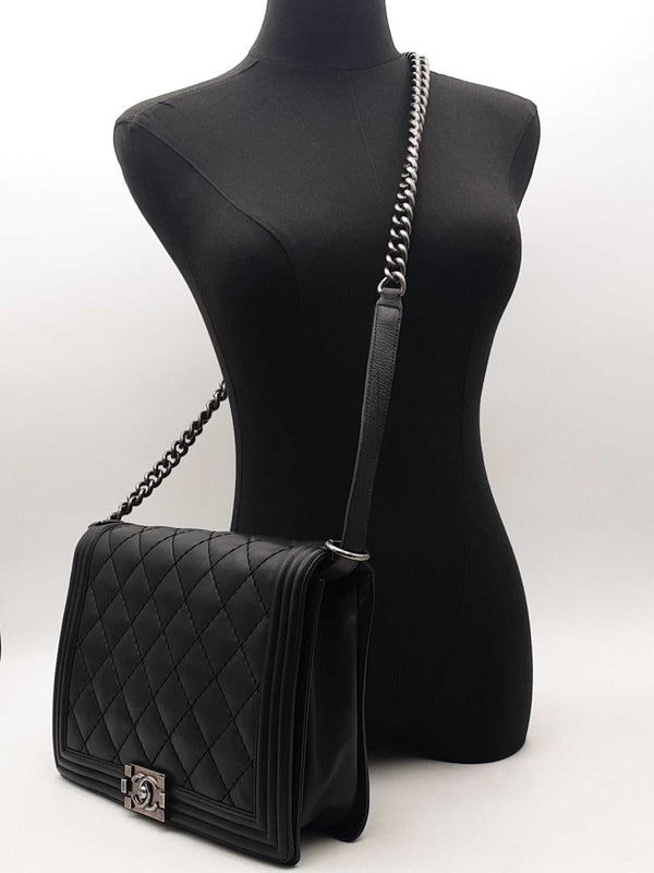 Chanel Large Boy Bag Lambskin Black Handbag Aa0125ooxzsa