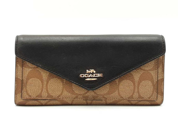 Coach Slim Envelope Wallet In Signature Coated Canvas & Black Leather Fw0925wzdu