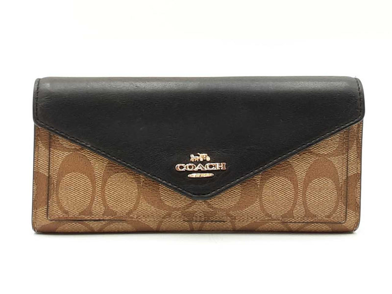 Coach Slim Envelope Wallet In Signature Coated Canvas & Black Leather Fw0925wzdu