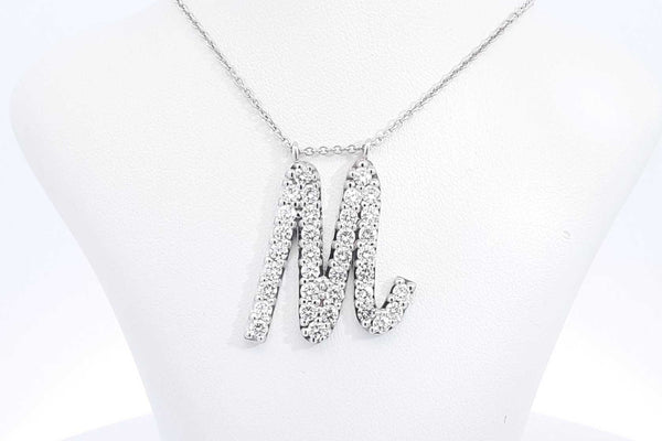 2.16ctw Lab Grown Diamond M Pendant Necklace 14k White Gold 8.6g Eb0125scrsa