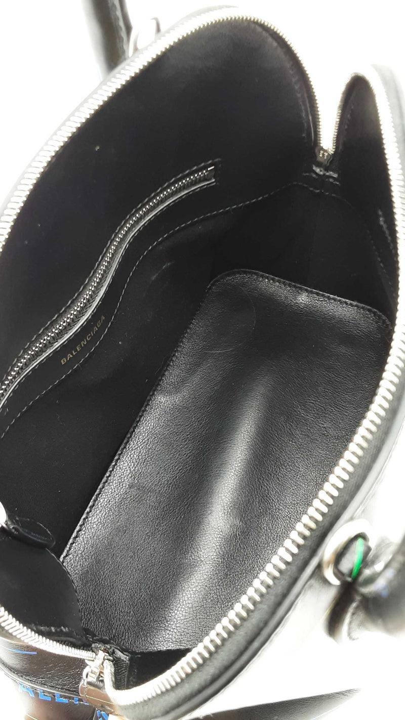 Balenciaga Small Ville Top Handle Bag In Logo Printed Black Leather Fw0925orxdu