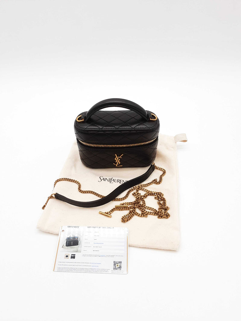 Yves Saint Laurent Quilted Black Leather Gaby Mini Vanity Case Eb1225exzde