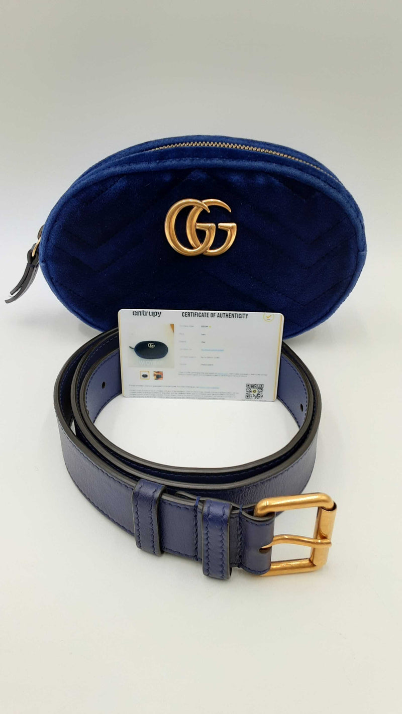 Gucci Gg Marmont Oval Blue Velvet Belt Bag Fw1124wrxdu