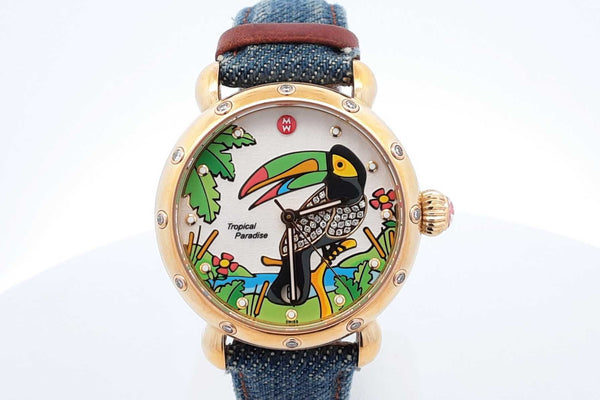 Michele Tropical Paradise Toucan 36mm Gold Tone Stainless Steel Watch Eb625oxzdu