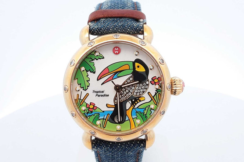 Michele Tropical Paradise Toucan 36mm Gold Tone Stainless Steel Watch Eb625oxzdu