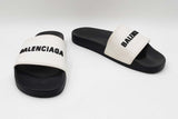Balenciaga Logo Pool Slides In Black & White Pvc Size 7 Men, 10 Women Fw0126exdu
