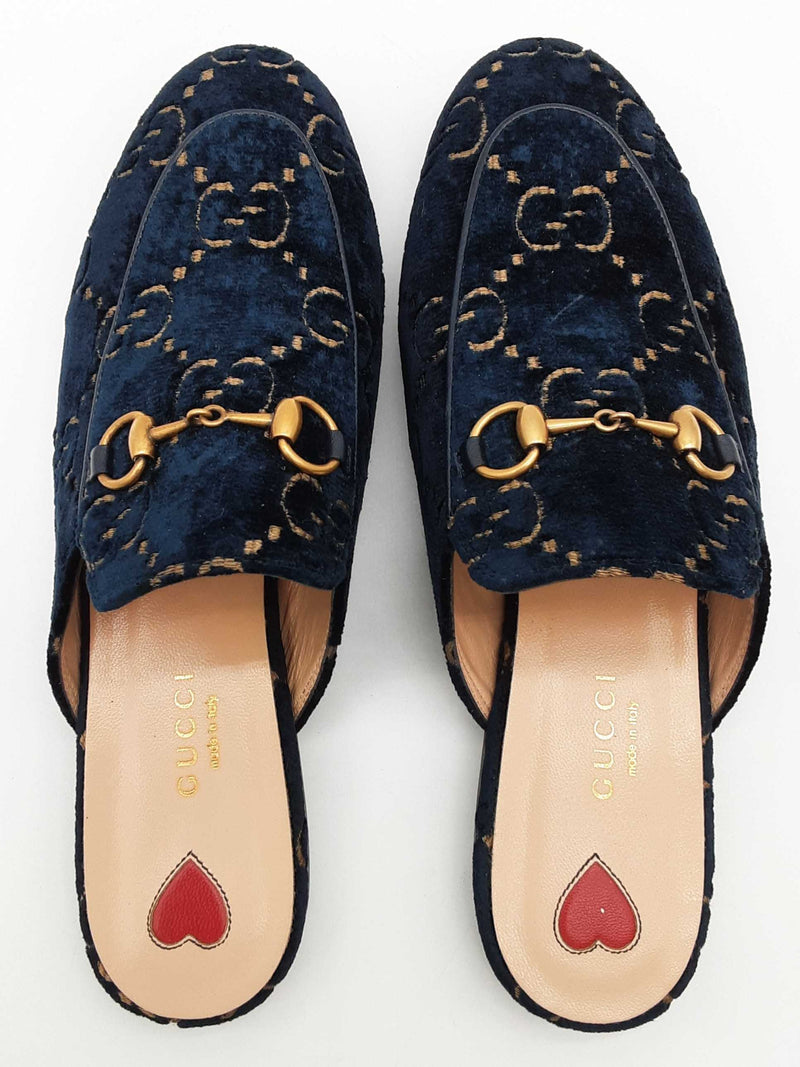 Gucci 475094 Princetown Gg Blue Velvet Mule Slides Size Eu 37 Do0925oxzde