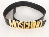 Moschino Gold Letters Logo Black Leather Belt Size 38 Sd0526izdu