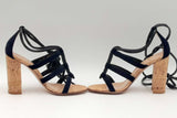 Gianvito Rossi Navy Blue Suede & Leather Cork Heel Ankle Wrap Sandals Eb0723crsa