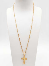 21k Yellow Gold 19.1g Cross Pendant Singapore Twist Chain 20 In Do0824exzde