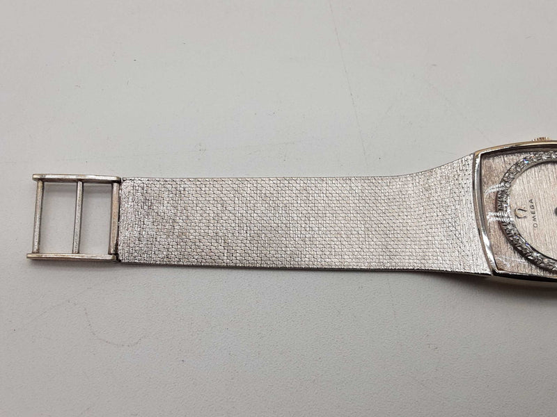 Omega 29 14k White Gold Diamond Dial Mesh Band Quartz Watch Do0725oxzxde