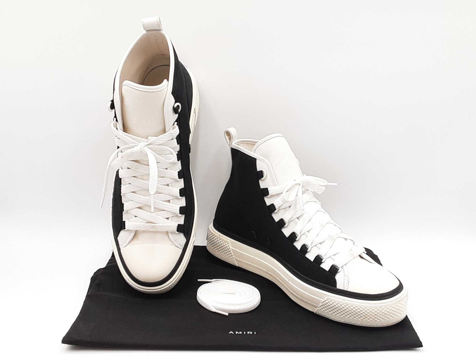 Amiri M.a. Court High Top Sneakers In Black & White Canvas Size 13