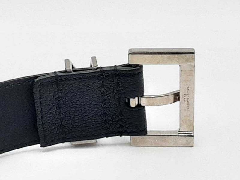 Saint Laurent Cassandre Black Leather Belt & Silver-tone Buckle Fw0225oxzdu