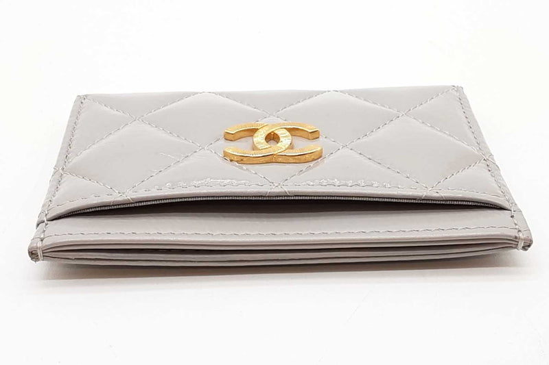 Chanel Quilted Gray Patent Leather Card Holder Wallet Eb1125pxzde