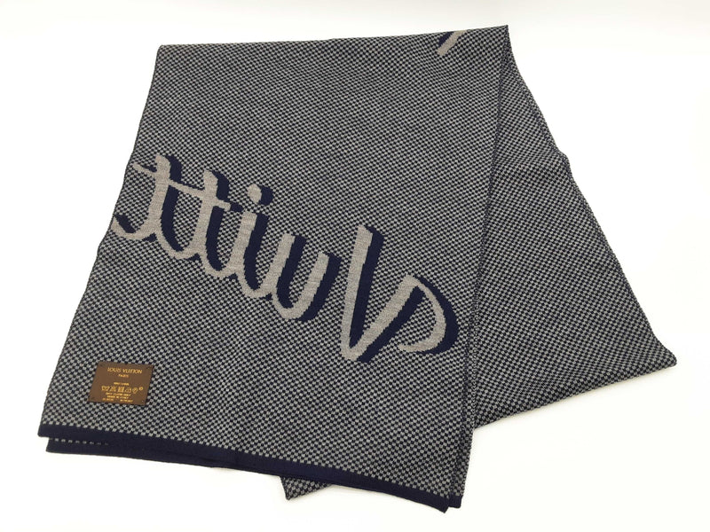 Louis Vuitton Signature Logo Blue Gray Wool Scarf Do1025lcrde