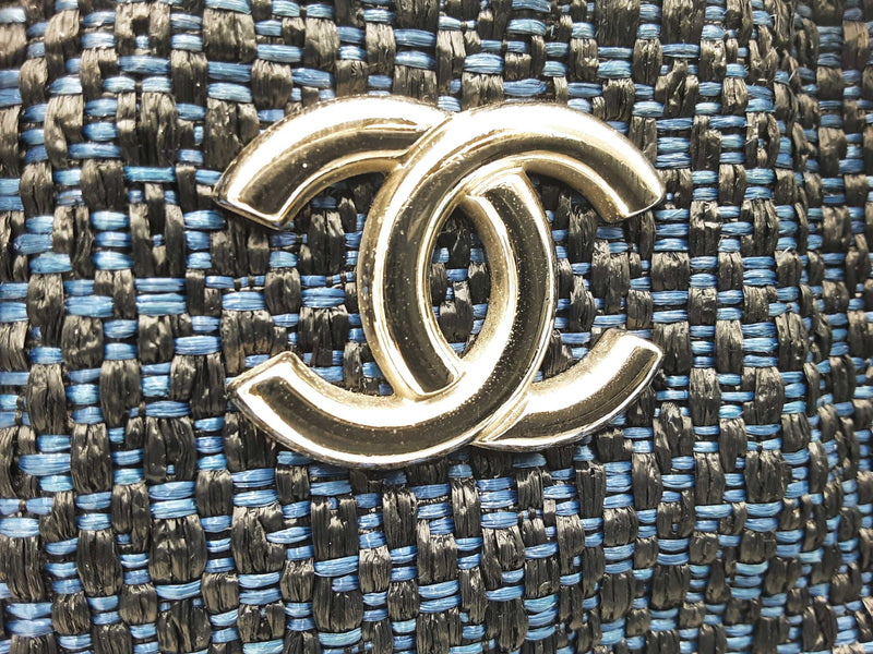 Chanel Deauville 2-way Blue And Black Raffia Tote Bag Sd0925lzxzsa