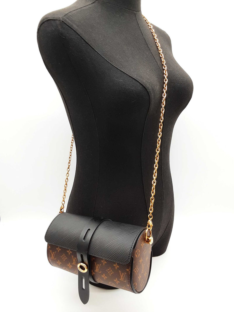 Louis Vuitton Glasses Case Brown Monogram Black Leather Chain Crossbody Bag Do0525loxzde