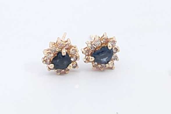 Diamond & Blue Gemstone Stud Earrings In 14k Yellow Gold 1.5 Grams Eb1224rrsa